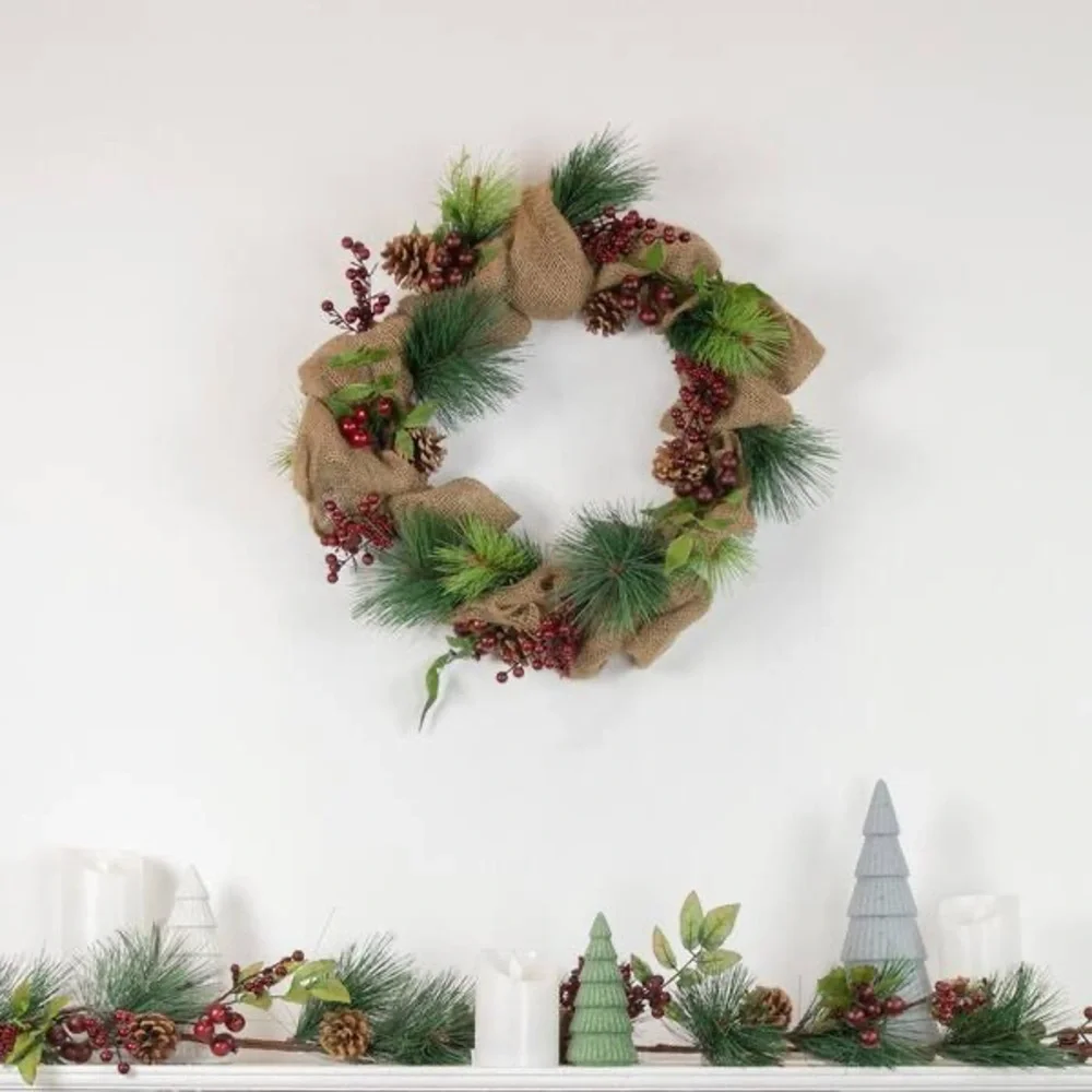 4 Northlight Unlit Snow Dusted Pine Cones Berries & Long Pine Needles Artificial